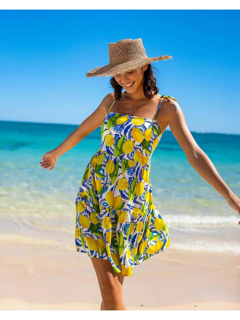 Kenny Flowers Lemon The Positano Mini Resort Dress Size S NWT